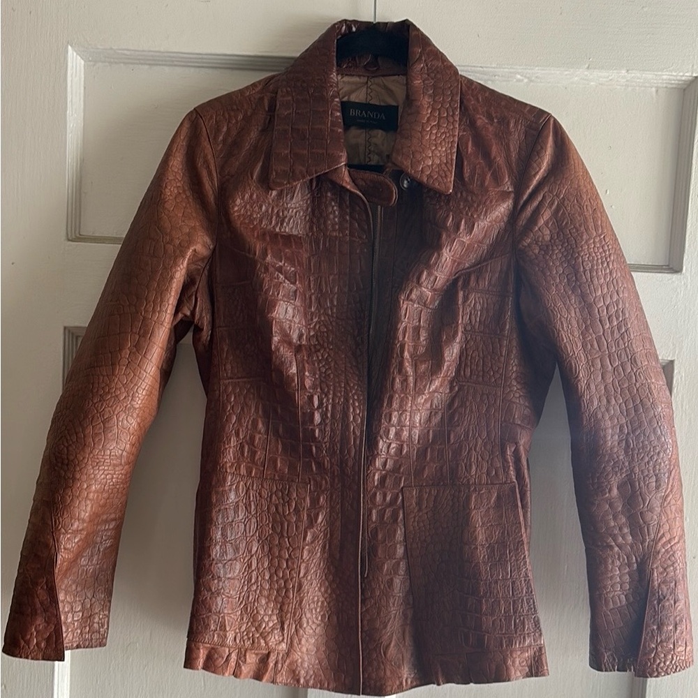 Brown Croc-Embossed Leather Jacket